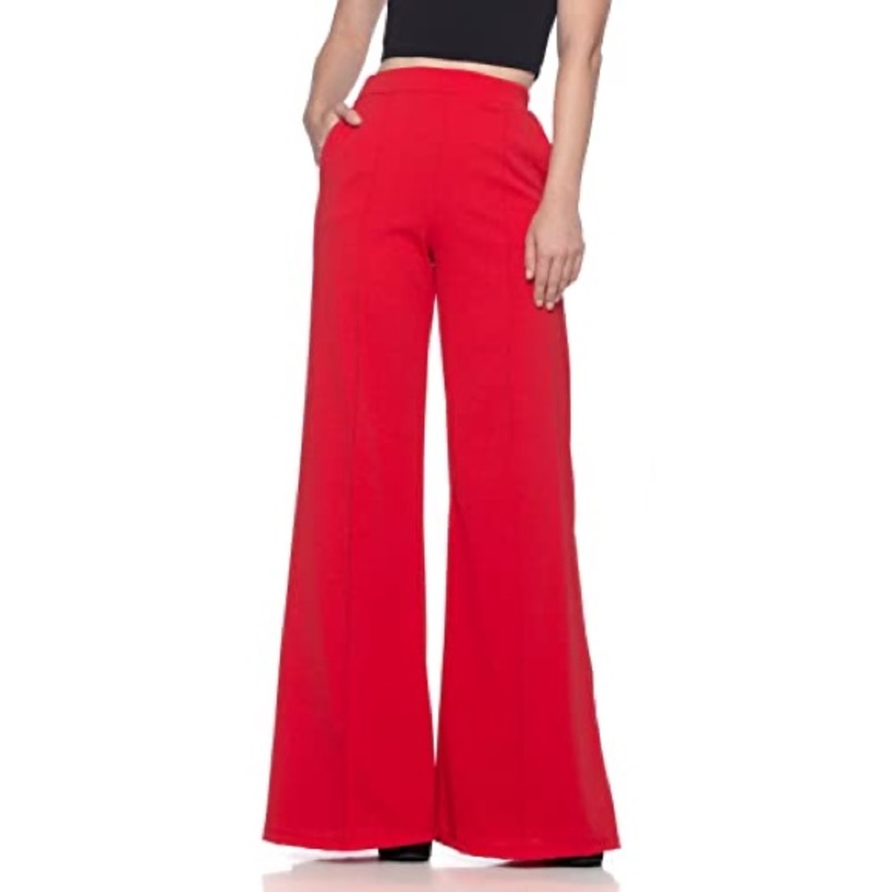 High waisted red palazzo pants